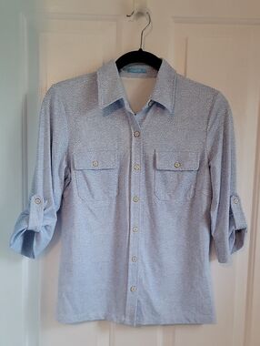 J. Mc laughlin Light Blue Button-Up Shirt with Roll-Tab Sleeves